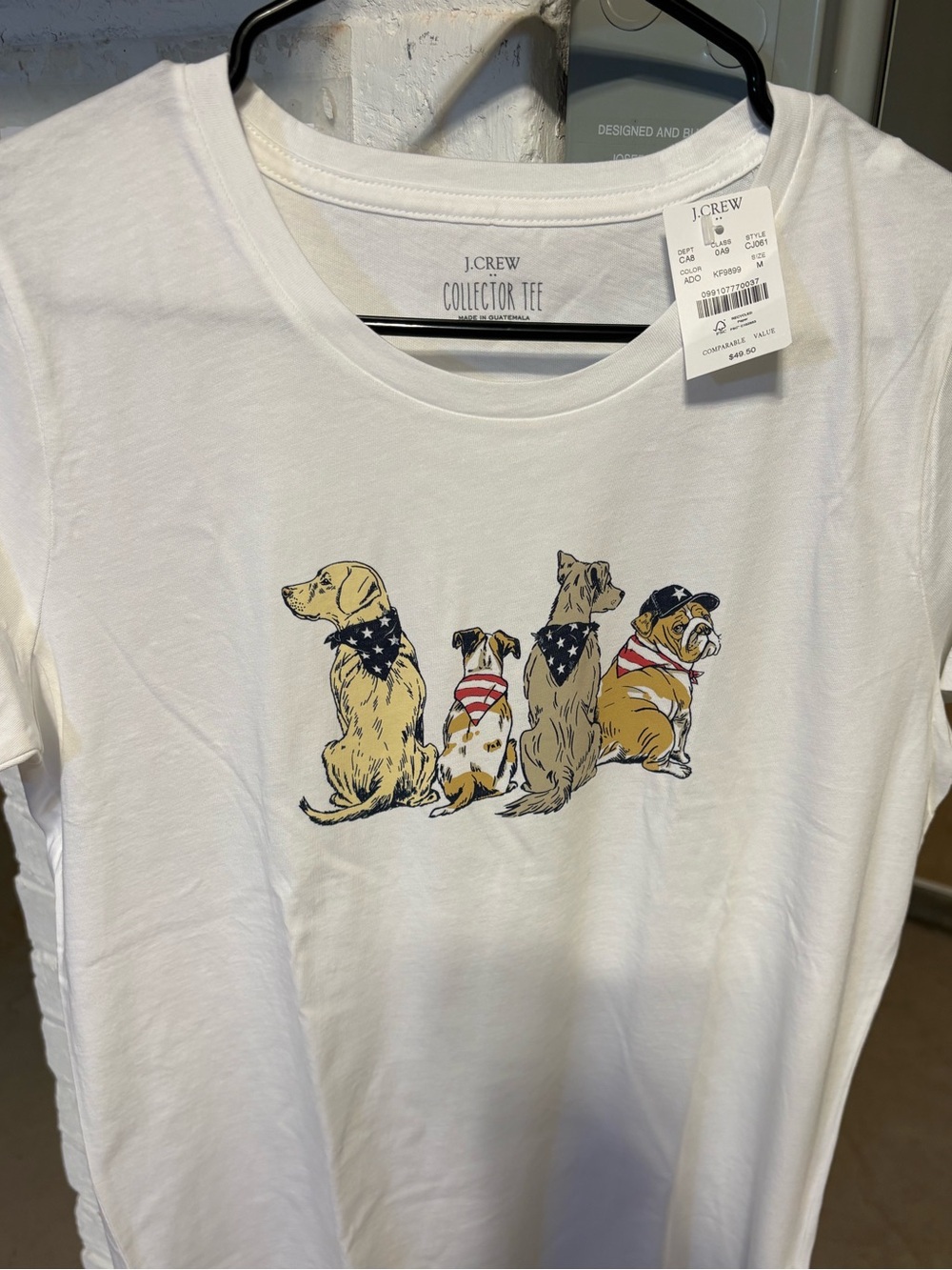 J. Crew White Tee with Patriotic Dog Print